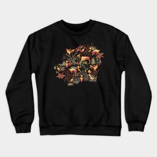 Eerie Forest- Mystical Animals in the Woods- Terracotta Red Yellow Gold Crewneck Sweatshirt